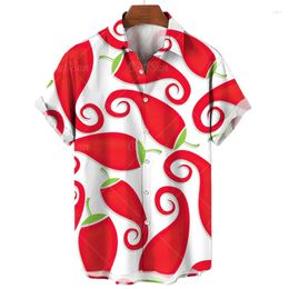 Men's Casual Shirts Mexico Red Chilli 3D Printed For Men Clothes Chile Vegetables Graphic Blouses Streetwear Lapel Blouse Short Sleeve