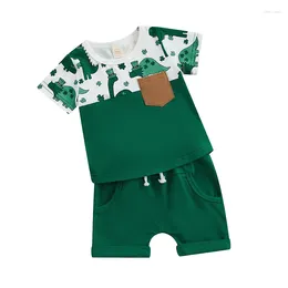Clothing Sets Infant Toddler Baby Boy St Patrick S Day Outfits Short Sleeve Shirts Clover T-shirt With Green Shorts Set
