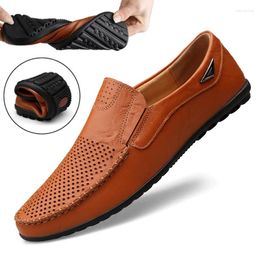 Casual Shoes Italian Men Summer Mens Loafers Genuine Leather Moccasins Hollow Out Breathable Slip On Driving