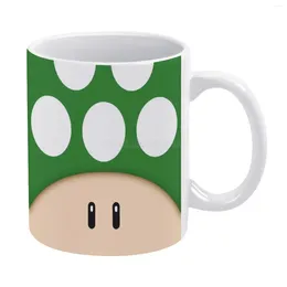 Mugs Green 1UP Mushroom White Mug 11 Oz Funny Ceramic Coffee/Tea/Cocoa Unique Gift Super Video Games Gaming