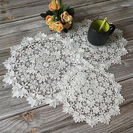 Table Mats Modern White Lace Round Embroidery Place Mat Christmas Pad Cloth Placemat Cup Mug Dining Tea Coffee Doily Kitchen