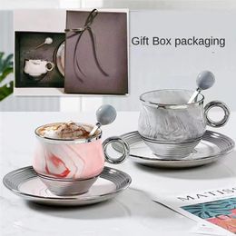 Mugs Marble Silver Cup Saucer Coffee Ceramic Fashion Water Afternoon Tea Milk Set