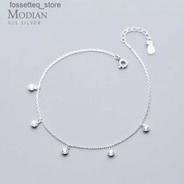 Anklets Modian Simple Essential Bead Link Anklets 925 Sterling Silver Clear CZ for Foot Jewelry Silver Female Leg Chain NEW L46