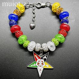 Strand Fashion Order Of Eastern Star Society Inc OES Pentagram Pendant Big Hole Beads Bracelet Banglejewelry