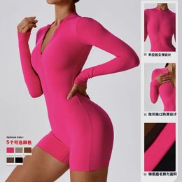 Women's Leggings 2024 Open Collar Zipper Long Sleeve Jumpsuit Dance Fitness Sports Sexy Tight Yoga Dress Woman