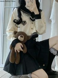Clothing Sets Uniform Top Pleated Women Sleeve School Girl Kawaii Sailor Autumn Japanese Mini Set Long Cute Korea And Cosplay