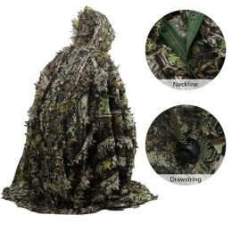 Sets/Suits Lifelike 3d Leaves Camouflage Poncho Cloak Stealth Suits Outdoor Woodland Cs Game Clothing for Hunting Shooting Birdwatching Set