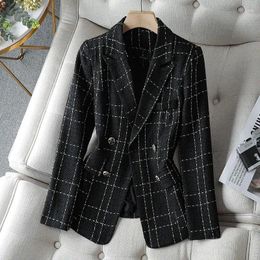 Women's Suits Chic Plaid Blazers Women Office Fashion Casual Elegant Temperament Lapel Simple All-match Jacket Double Breasted Clothing