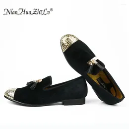 Casual Shoes Fashionable Men Velvet Dress Gold Tassels And Golden Toes Brand Party Wedding Men's Leather