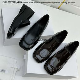 the row shoes THE * ROW genuine leather square toe small leather shoes French niche minimalist one footed loafers commuting single shoe for women high quality