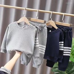 Clothing Sets 2 Colour Boys Set Spring Autumn Solid Long Sleeved Top Stripe Pants 2Pcs For 2-8 Years Kids Casual Suit