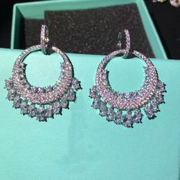 Earrings Ladies Circle Loop Earring Cubic Zircon Stone Hanging Drop Big Round Earrings Jewelry for Wedding
