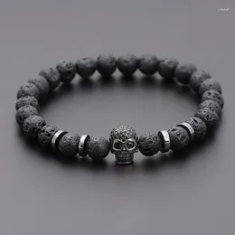 Strand Black Eye Skull Hematite Bead Bracelet Men Classic Handmade 8mm Lava Stone Charm For Jewellery Gift