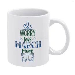 Mugs Marching Band-Worry Less March More White Mug Ceramic Tea Cup Birthday Gift Milk Cups And Band Marchi