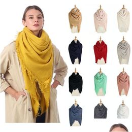 Other Festive & Party Supplies Woman Square Scarf Favour 140X140Cm Solid Colour Tassel Long Oversize Winter Warm Shawl Blanket Scarves D Dhykh