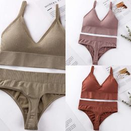 Lu Align Seamless Outfits Align Sexy Lingerie Set Top Women Underwear Thong Panties Sports Bra G-String Brassiere Low Back Sport Bra Set Jogger Lemon Woman Lady