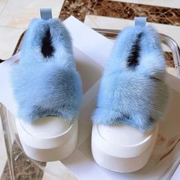 Slippers 2024 Autumn Women's Flat Shoes Luxury Mink Hair Fashion Design Sense Outdoor Sports Casual Soft Soled Home