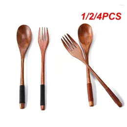 Dinnerware Sets 1/2/4PCS Wooden Spoon Fork Knife Chopsticks Set Creative Japanese Tableware Solid Colour Grade Safety Environment