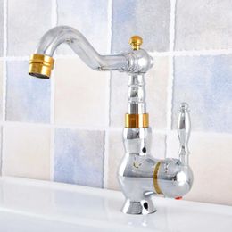 Bathroom Sink Faucets Polished Chrome Gold Brass Swivel Spout Single Hole/Handle Wash Basin Mixer Taps Lsf807