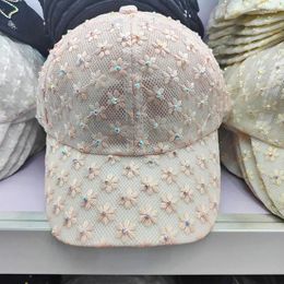 Ball Caps 202403-2508722 Ins Chic Summer Spring Lace Embroidery Flower Colored Drill Lady Baseball Hat Women Leisure Visors Cap