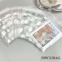 Storage Bags 50PCS Ins Dot Circle Printed Gift Packaging Bag Transparent Card Cover Protector Self-adhesive Opp Frosting Pocket