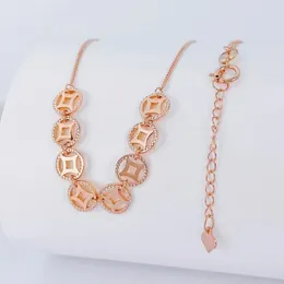 Chains Real Pure 18K Rose Gold Chain Women Gift Lucky Hollow Coin Link Necklace 2.96-3g