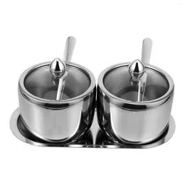 Dinnerware Sets 1 Set Of Stainless Steel Seasoning Jar Condiment Canister Kitchen Container Pot With Lid