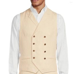 Men's Vests Linen Vest Slim Waistcoat Flat Collar Sleeveless Jacket Double Breasted Summer Clothing Suits Blazer