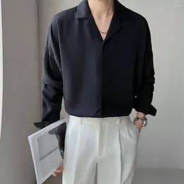 Men's Casual Shirts Men Clothing Senior Spring Cuban Neck Shirt For Solid Color Fashion Loose Drop Long Sleeve Ice Silk Dress Top