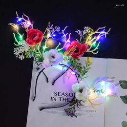 Party Decoration Christmas Glow Antler Headband Fairy Tale Flower Retro Tree Branch Cosplay Hairband Festival Props Xmas Hair Hoop