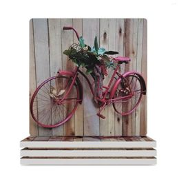 Table Mats Red Bicycle Ceramic Coasters (Square) Original Cute Kitchen White