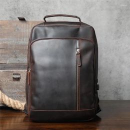 Backpack Vintage Men's High Quality Luxury Natural Genuine Leather Outdoor Travel Laptop Bagpack Schoolbag