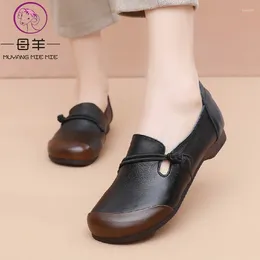 Casual Shoes MUYANG Women Flats Genuine Leather Flat 2024 Fashion Comfortable Loafers Ladies Plus Size 35 - 41