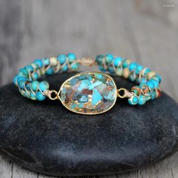 Charm Bracelets Fashion Copper Turquoise Bracelet Imperial Jasper Beaded Handmade Wrapped For Women Jewellery