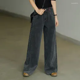 Women's Jeans Spring Autumn Wide Leg Korean Style High Waist Baggy Trousers Woman Vinatge Distressed Mopping Denim Pants Female