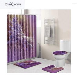 Bath Mats 4pcs Lavender Banyo Paspas Bathroom Carpet Toilet U Set Non Slip Pad Tapis Salle De Bain Alfombra Bano