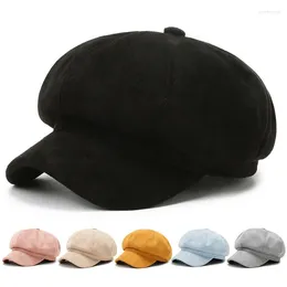 Berets Suede Nap Octagonal Cap Female Korean Fashion Beret Spring Autumn Winter Casual Women Flat Hat Sboy Painter Hats