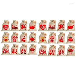 Gift Wrap 24 Pieces Valentine's Day Burlap Bags With Drawstring Heart Party Favour Bag Mini