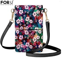 Shoulder Bags FORUDESIGNS Women Luxury Leather Mobile Phone Pouch Colourful Bright Flowers Print Lady Crossbody Bag Card Holder Mujer