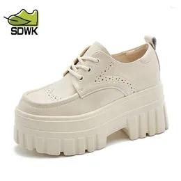 Dress Shoes SDWK Women Patent Leather Platform Sneakers 8CM Wedge Heels Ladies Autumn Chunky Pumps Woman Lace-Up Casual QA032