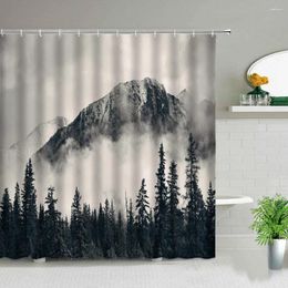 Shower Curtains Tree Scenery Fog Mountain Forest Theme Curtain Bathroom Bathtub Decoration Hook