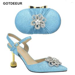 Dress Shoes Fashion Italian And Bags Matching Set Decorated With Rhinestone Pointed Toe Wedding Bride High Heels Women Pumps