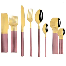 Dinnerware Sets 24Pcs Mirror Stainless Steel Tableware Set Cutlery Knife Fork Spoon Dinner Dessert Kitchen Flatware