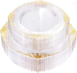 Plates 50 People Plastic Dinner White With Gold Rim Lace For Weddings Celebration