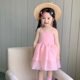 Summer Toddler Girls Sling Dress Cotton Koren Colourful Dot Babys Girl Bubble Tulle Tiered Infant Princess 240322
