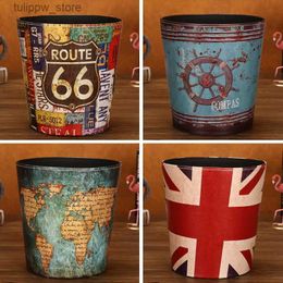 Waste Bins European Leather Trash Can Household Large British Style Storage Bucket Lidless Waste Paper Basket Household Items L46