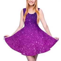 Casual Dresses Glitter Print Dress Magical Purple Trendy Sleeveless Street Style Skate Womens Vestidos Birthday Present