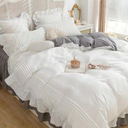 Bedding Sets Instagram French Princess Style White Ruffle Edge Four Seasons Cotton Bed Sheet Duvet Cover