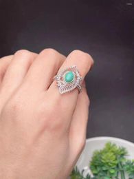 Cluster Rings Natural Real 925 Sterling Silver Inlaid Turquoise Jade Open Ring For Women Man Engagement Gift