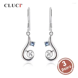 Dangle Earrings CLUCI 3 Pair Authentic 925 Silver Zircon Symmetrc Drop Earring Sterling Jewelry For Women Wedding Engagement SE130SB